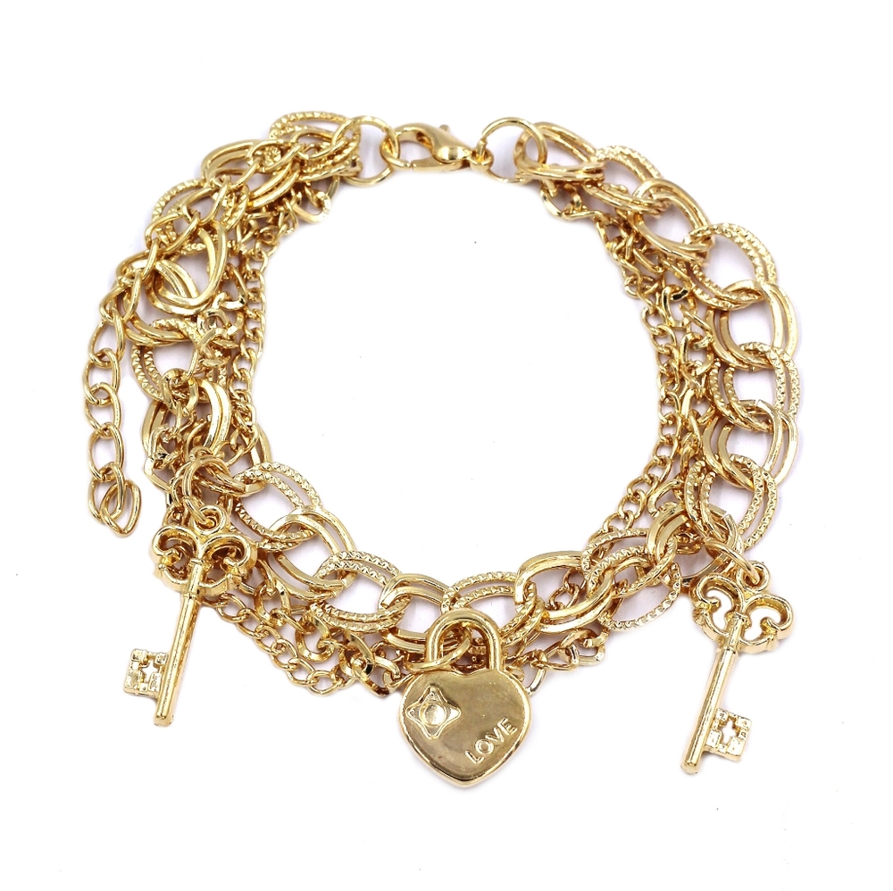Gold fashion key love lock bracelet